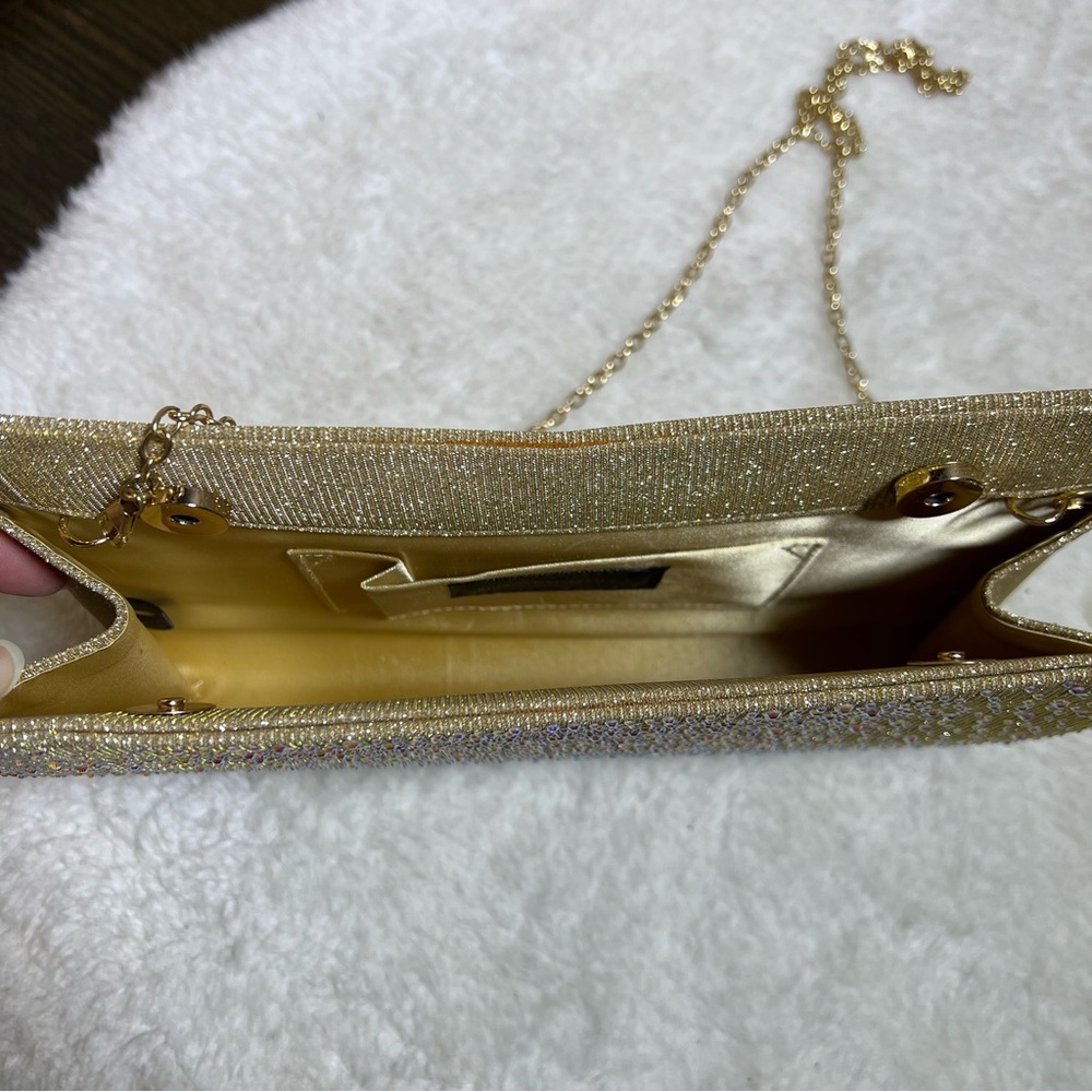 Gunne Sax by Jessica McClintock Gold Rhinestone Kacie Clutch Crossbody Bag - Picture 11 of 13
